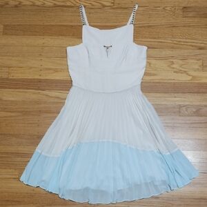 French Connection White and Light Blue Midi Dress